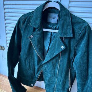 Blank NYC Dark Green Leather Moto Jacket, Small